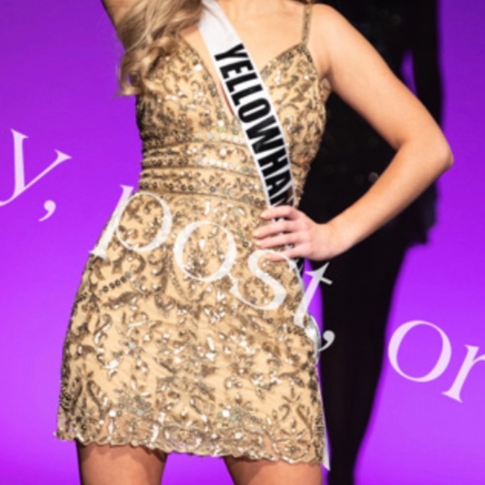 Sherri Hill Gold Embellished Mini Dress